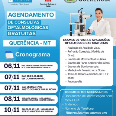 Querência realiza agendamento e consultas oftalmológicas gratuitas em parceria com o Instituto Olhar Brasil