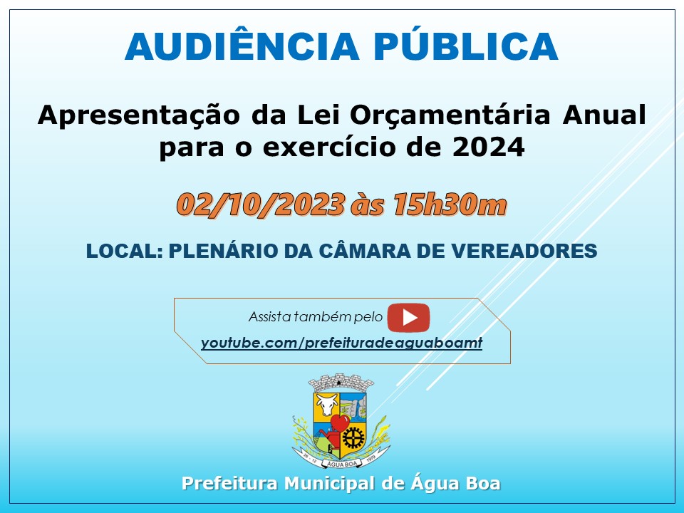 Contabilidade convida para audiência de apresentação da Lei Orçamentária Anual para 2024