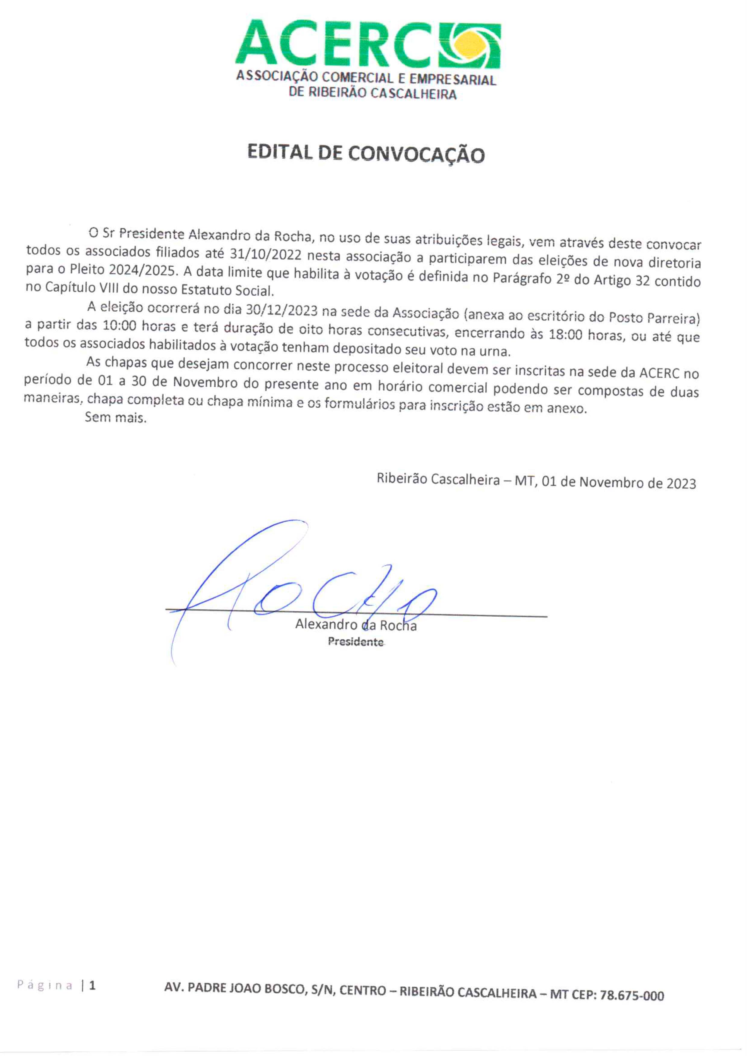 ACERC terá eleições