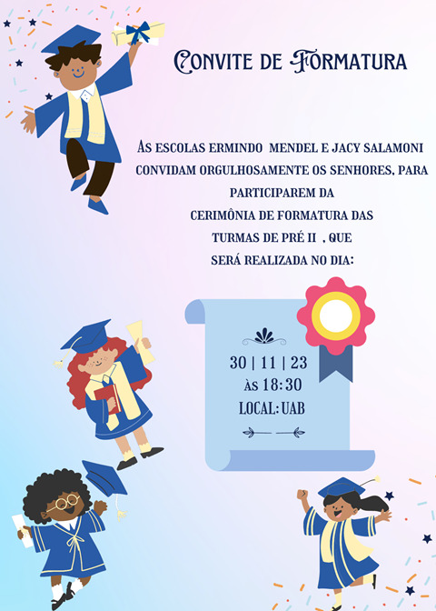 Formatura das turmas do pré 2 acontece nesta quinta-feira