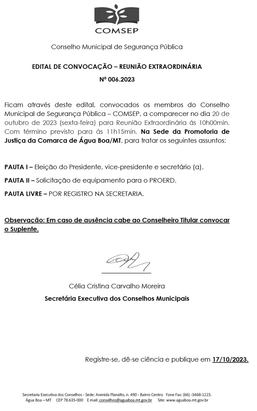 COMSEP fará reunião extraordinária nesta 6ª feira