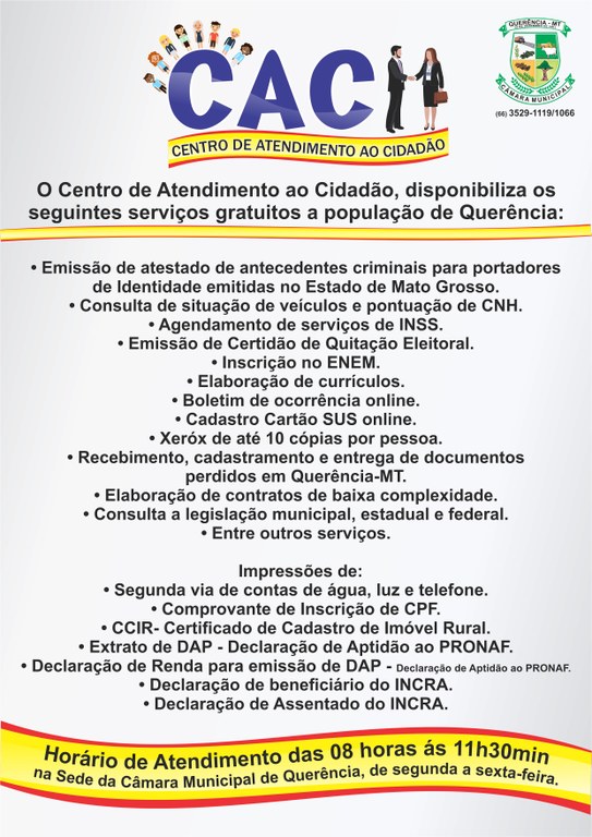 CAC presta serviços gratuitos à população na Câmara Municipal de Querência - veja vídeo