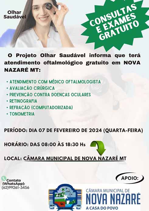 Atendimento oftalmológico gratuito em Nova Nazaré