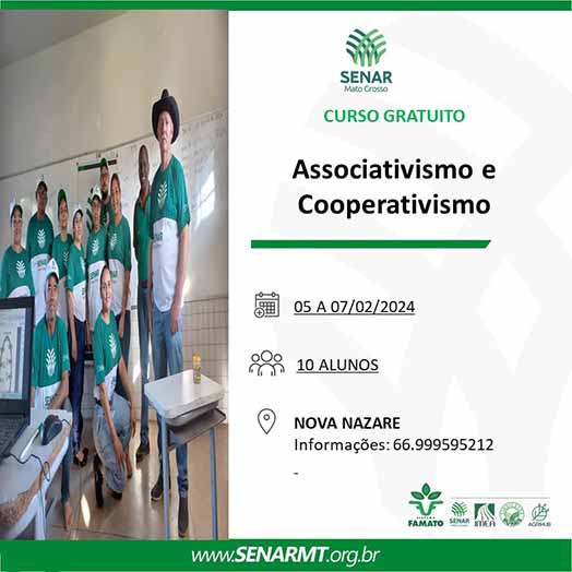 Senar MT oferece curso gratuito de Associativismo e Cooperativismo em Nova Nazaré