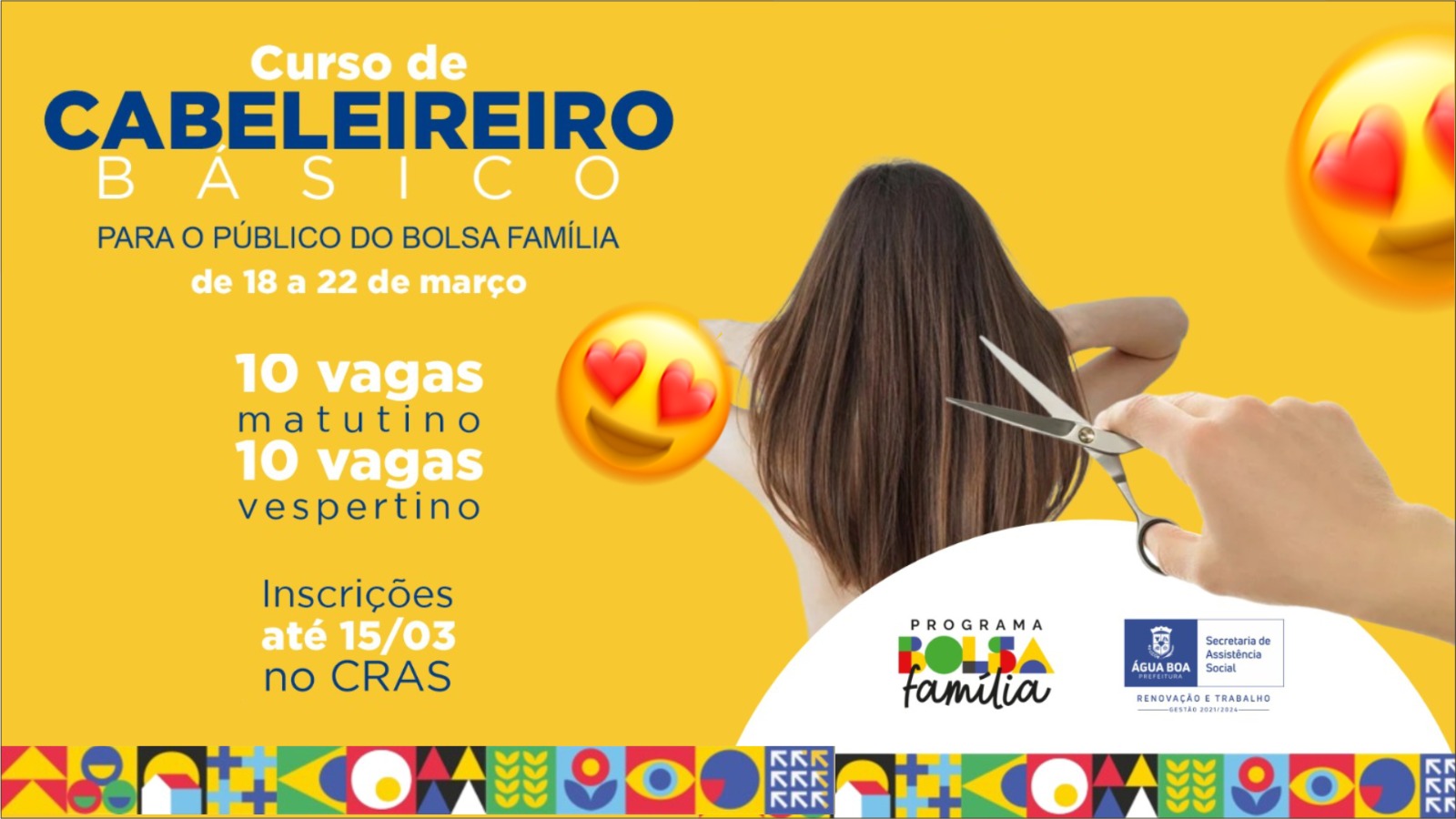 Inscrições abertas para curso de cabeleireiro para beneficiários do Bolsa Família