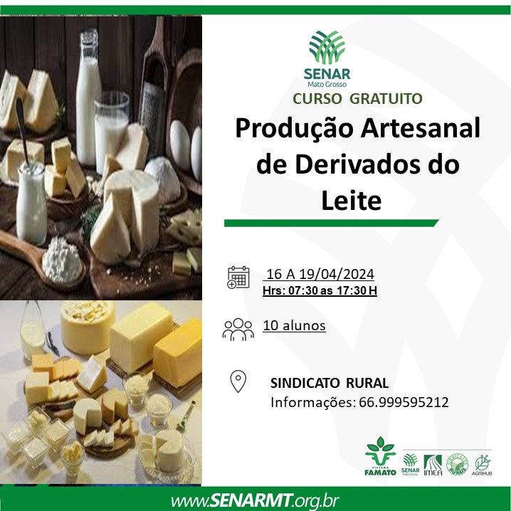 Senar MT oferece curso gratuito de derivados de leite
