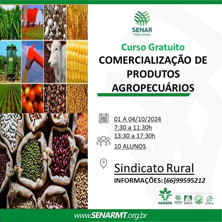 Senar MT oferece curso gratuito para aprimorar a comercialização de produtos agropecuários