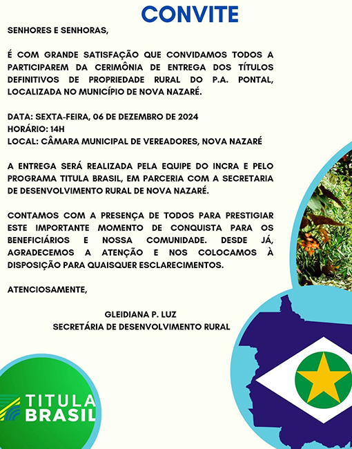 Cerimônia de entrega de títulos de propriedade rural acontece amanhã