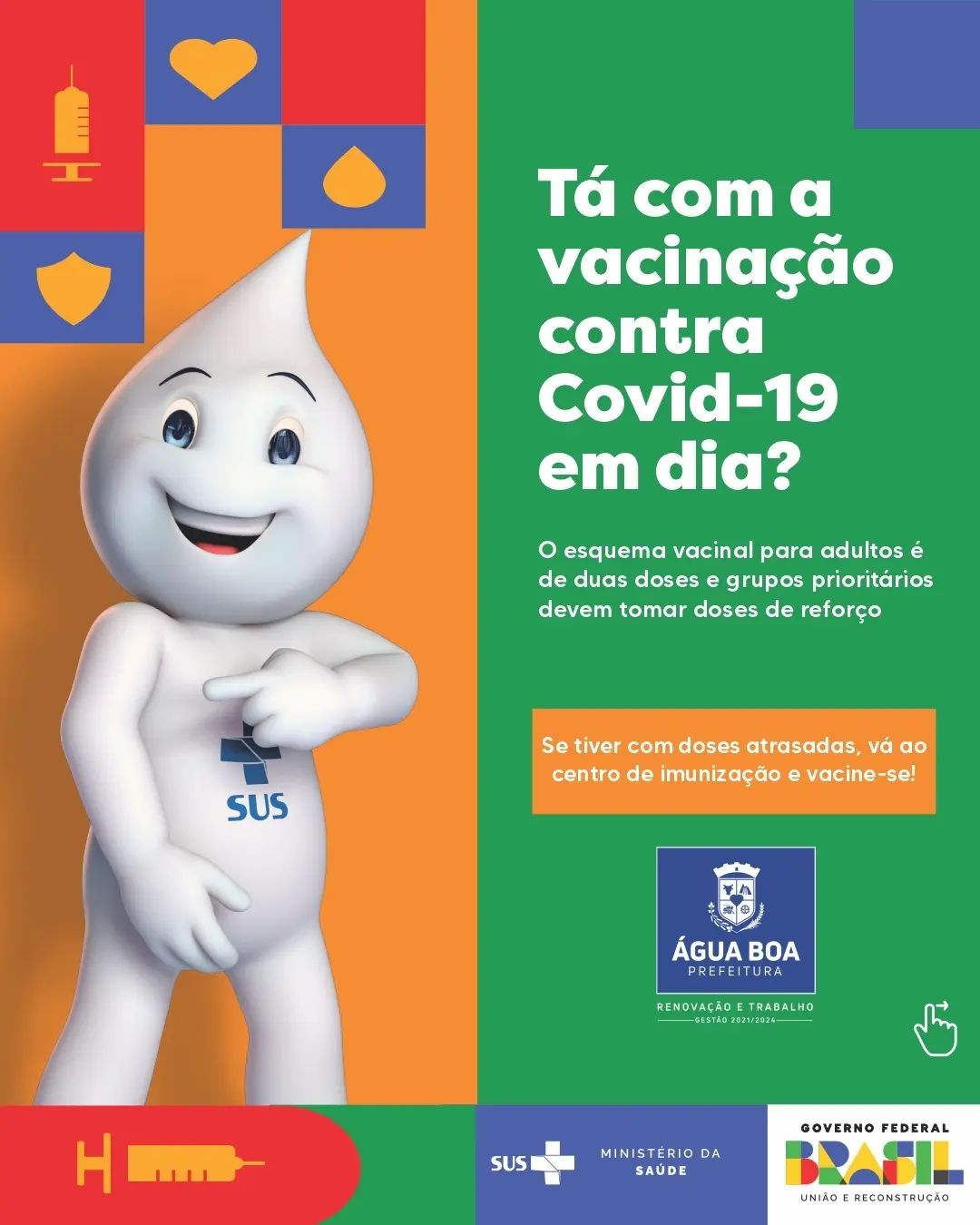 A Secretaria municipal de Saúde alerta para o esquema vacinal de proteção contra a Covid-19