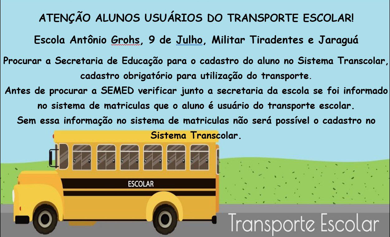 Cadastro é obrigatório para estudantes que utilizarão do transporte escolar