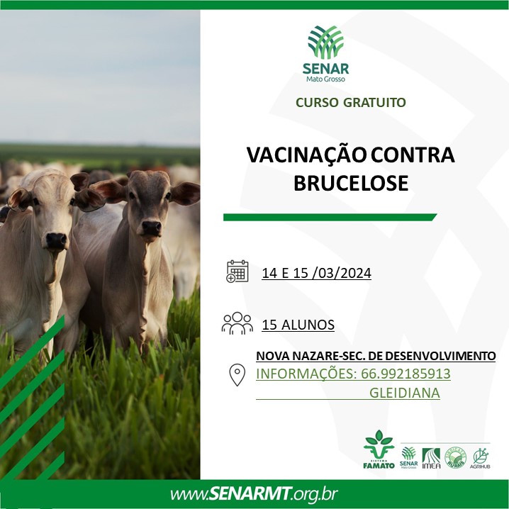 Curso gratuito de vacinação contra brucelose em Nova Nazaré