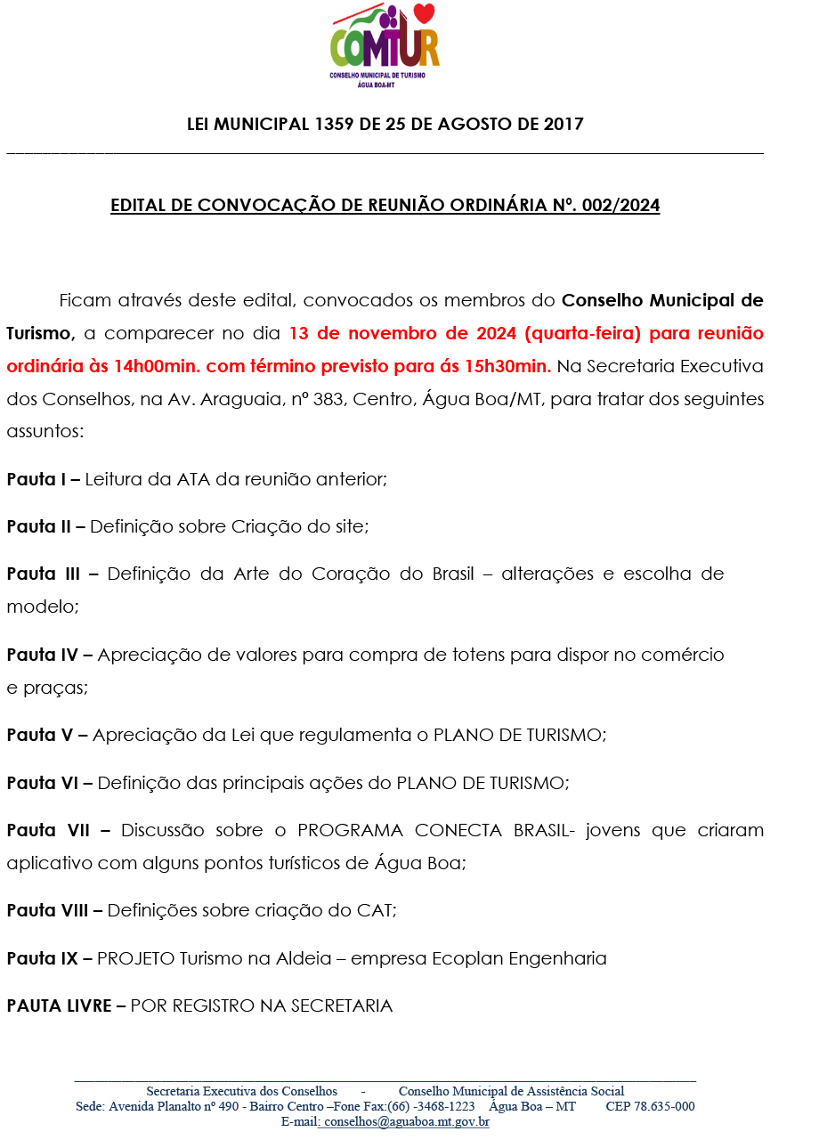 Conselho Municipal de Turismo discutirá plano de turismo e criação de site hoje