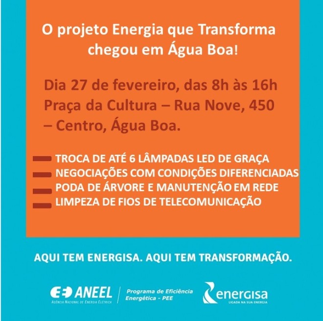 Projeto Energia que Transforma será terça-feira (27/02)