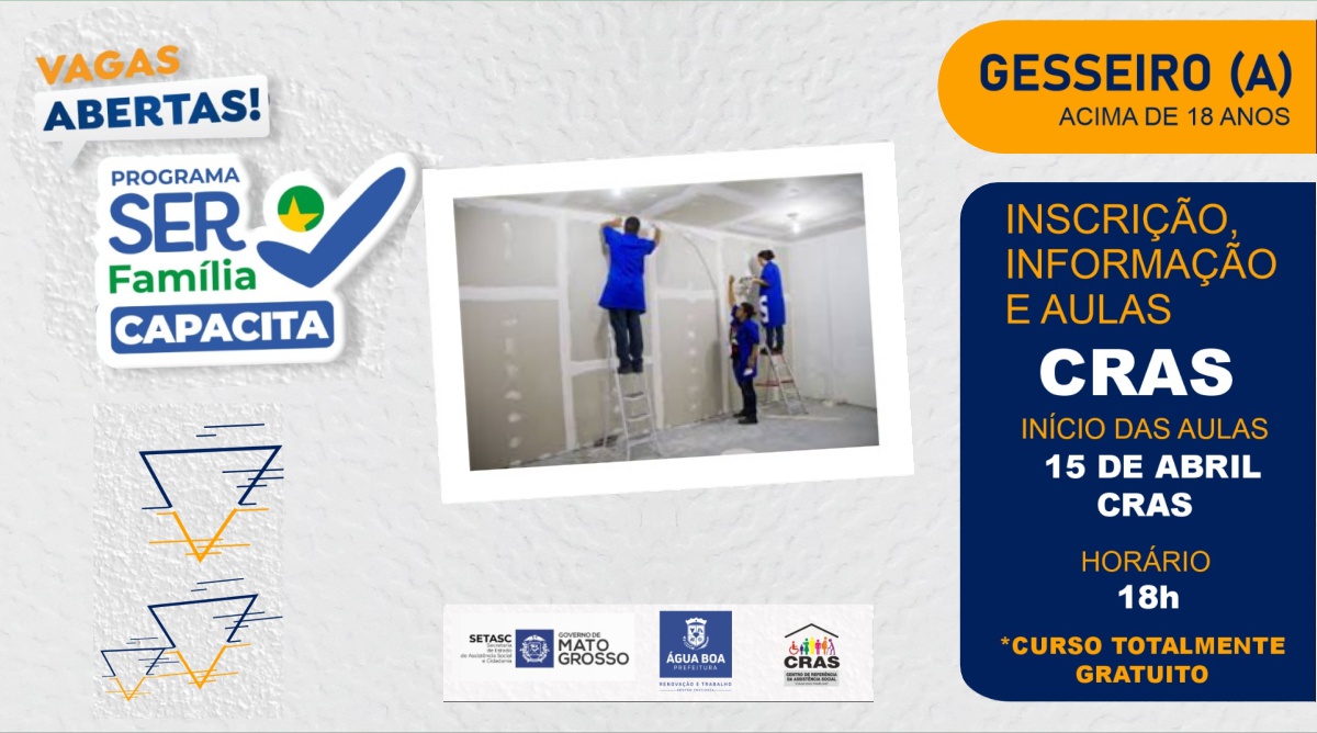 CRAS oferta Curso Gratuito de Gesseiro para homens e mulheres
