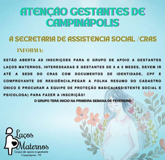 Gestantes de Campinápolis: Inscrições abertas para grupo de apoio "Laços Maternos"