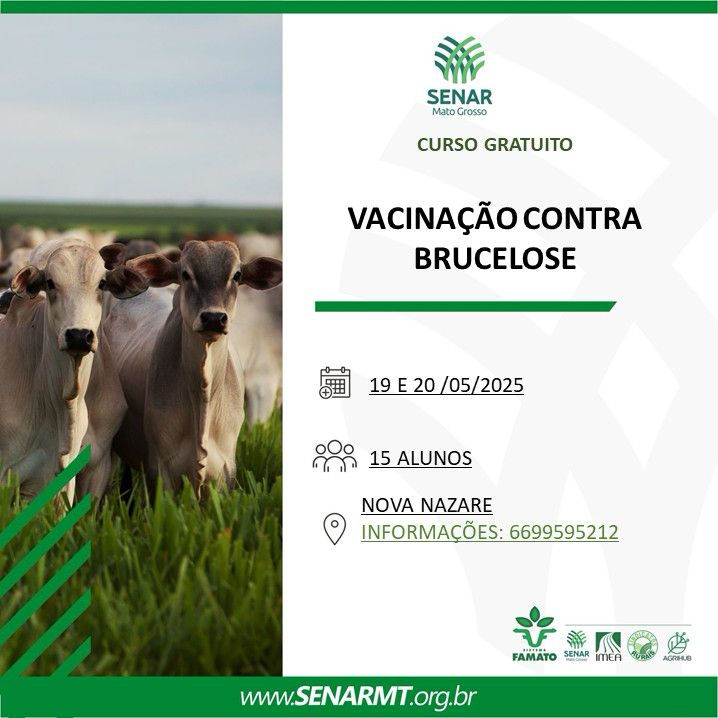 Curso gratuito de vacinação contra brucelose será realizado em Nova Nazaré