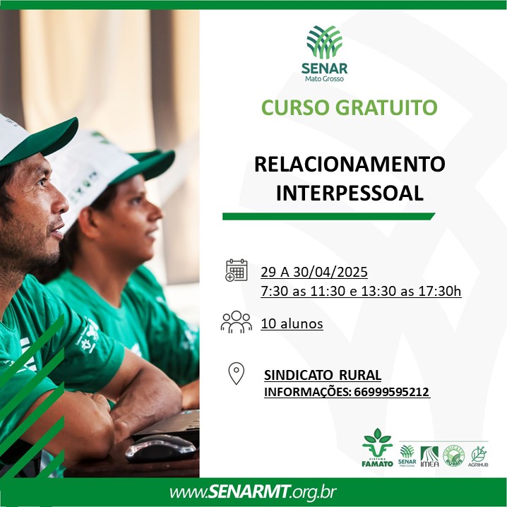 Senar-MT oferece curso gratuito de Relacionamento Interpessoal em Água Boa