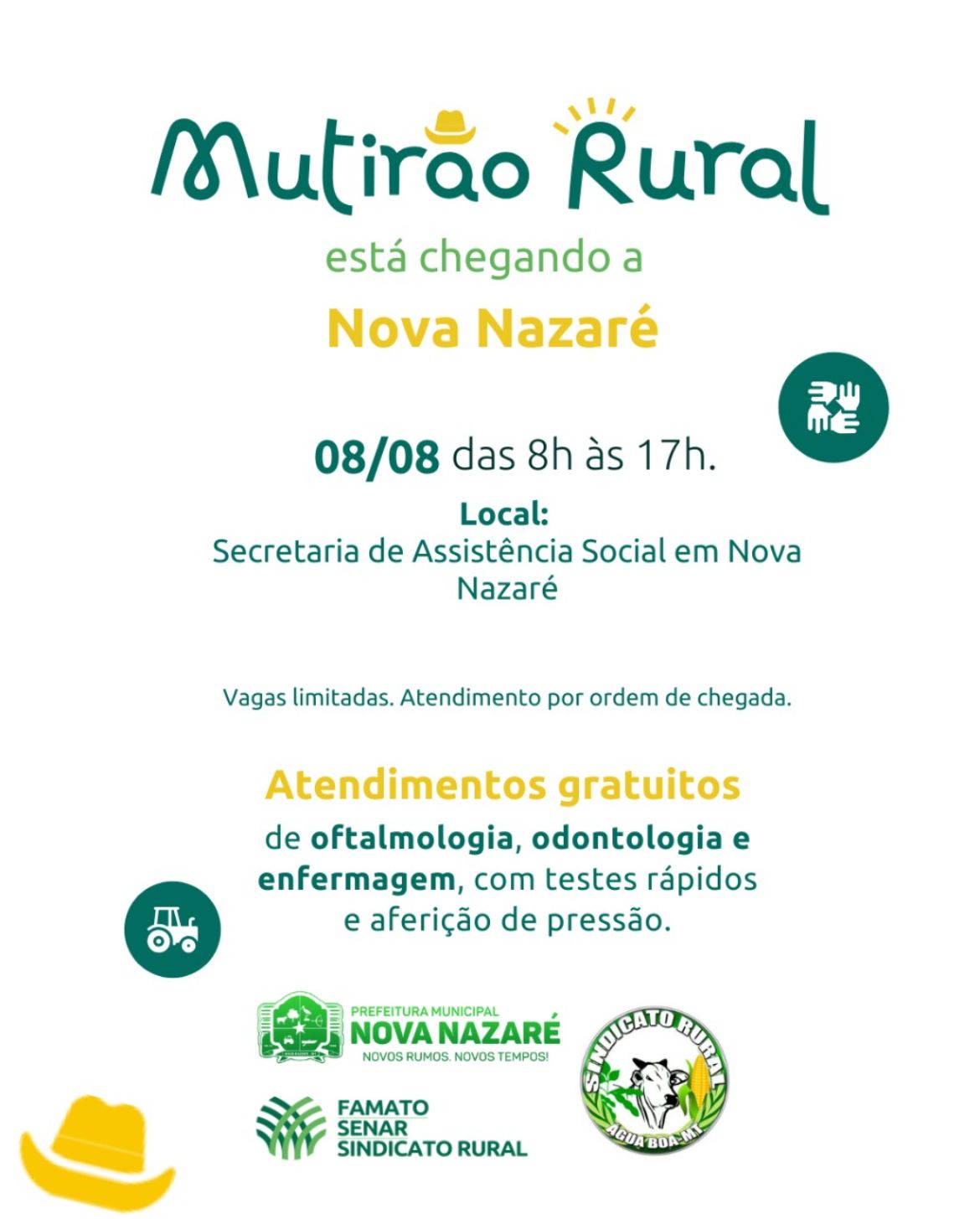 Mutirão Rural leva atendimentos gratuitos à população de Nova Nazaré no dia 8 de agosto