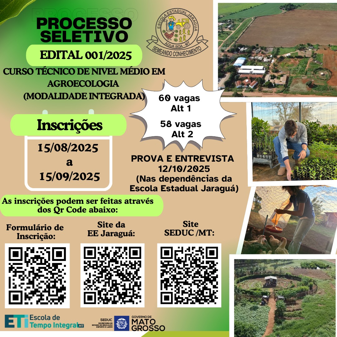 Escola Estadual Jaraguá abre inscrições para curso técnico em Agroecologia