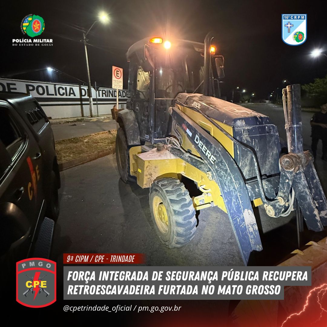 Retroescavadeira furtada em Água Boa é recuperada em operação conjunta entre polícias de MT e GO