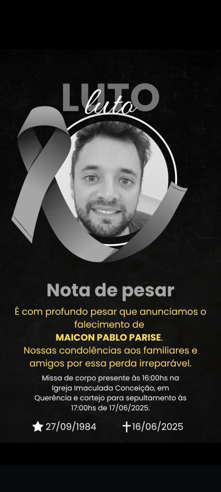 Maicon Parise de Querência faleceu após sofrer parada cardíaca durante partida de futebol