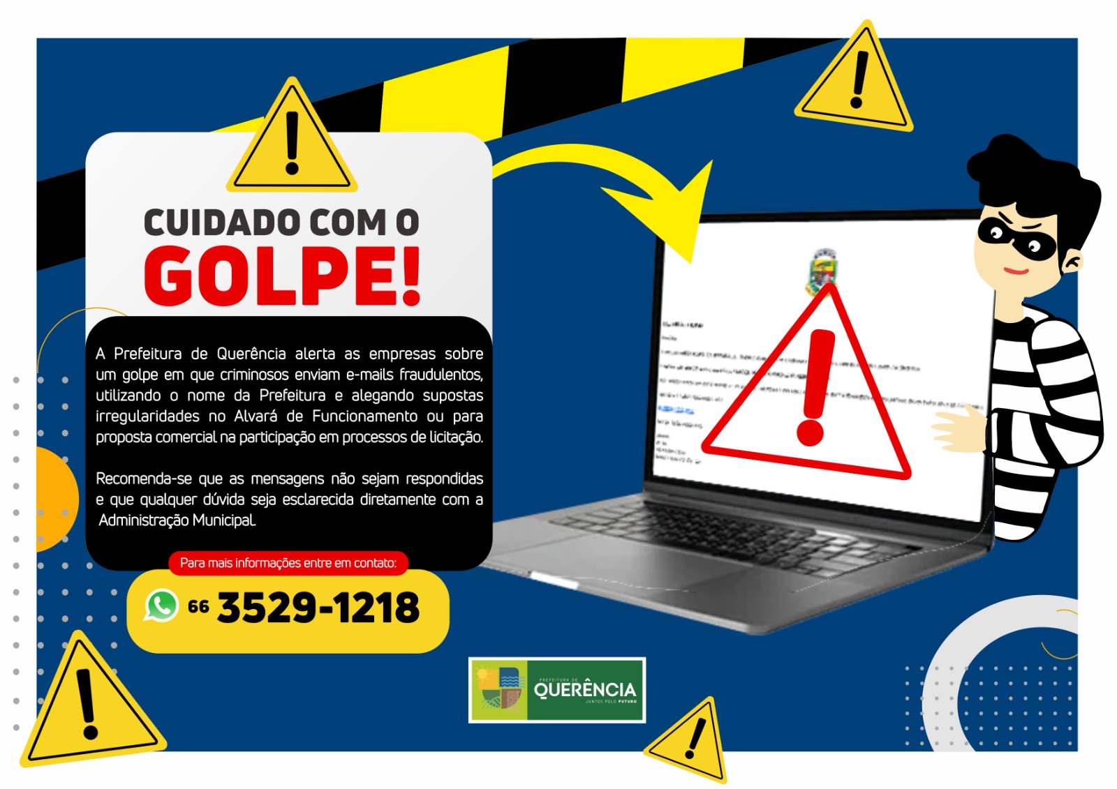 Prefeitura de Querência alerta para golpe com e-mails sobre alvará e licitações