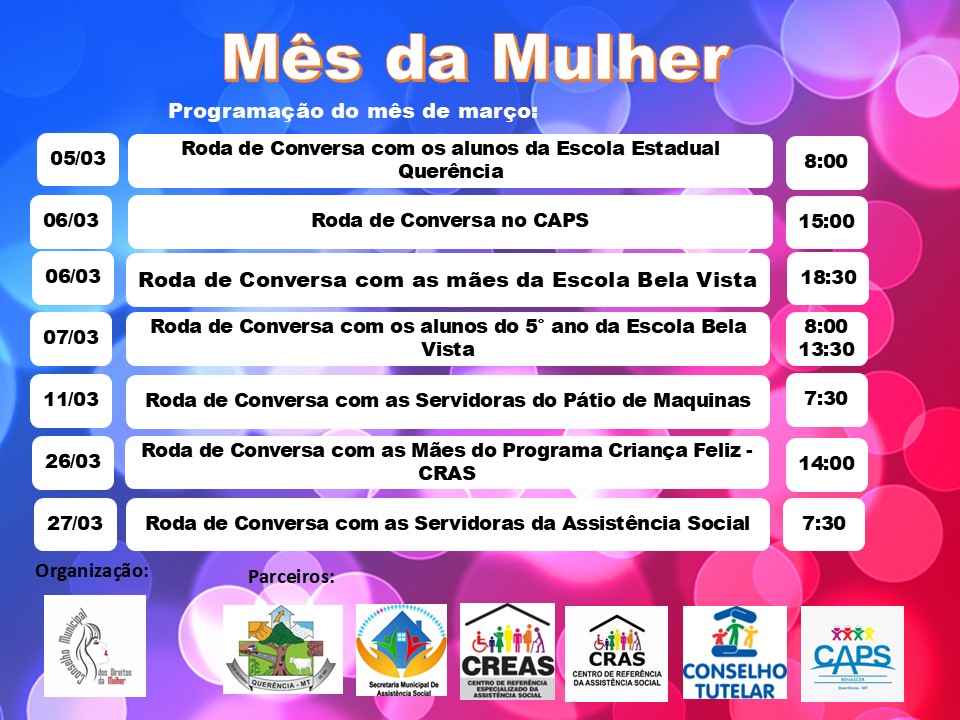 Mês da Mulher: Conselho da Mulher de Querência promove eventos e palestras até 27 de março