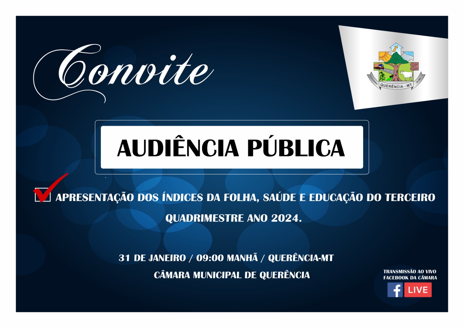Foto Reprodução Audiência Pública apresentará Índices do Terceiro Quadrimestre de 2024 em Querência