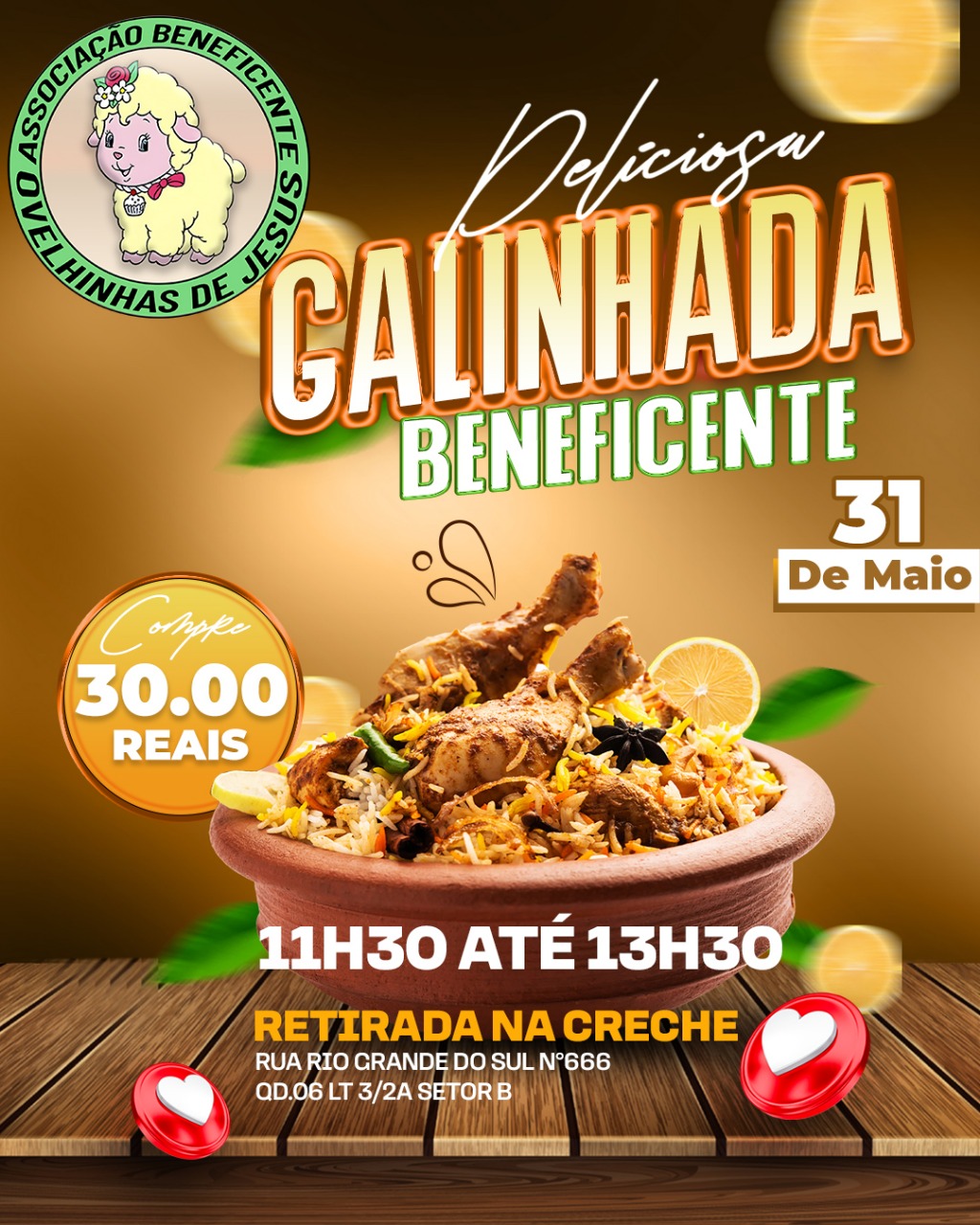 Foto Reprodução Ovelhinhas de Jesus convida toda a comunidade para participar da Galinhada Beneficente