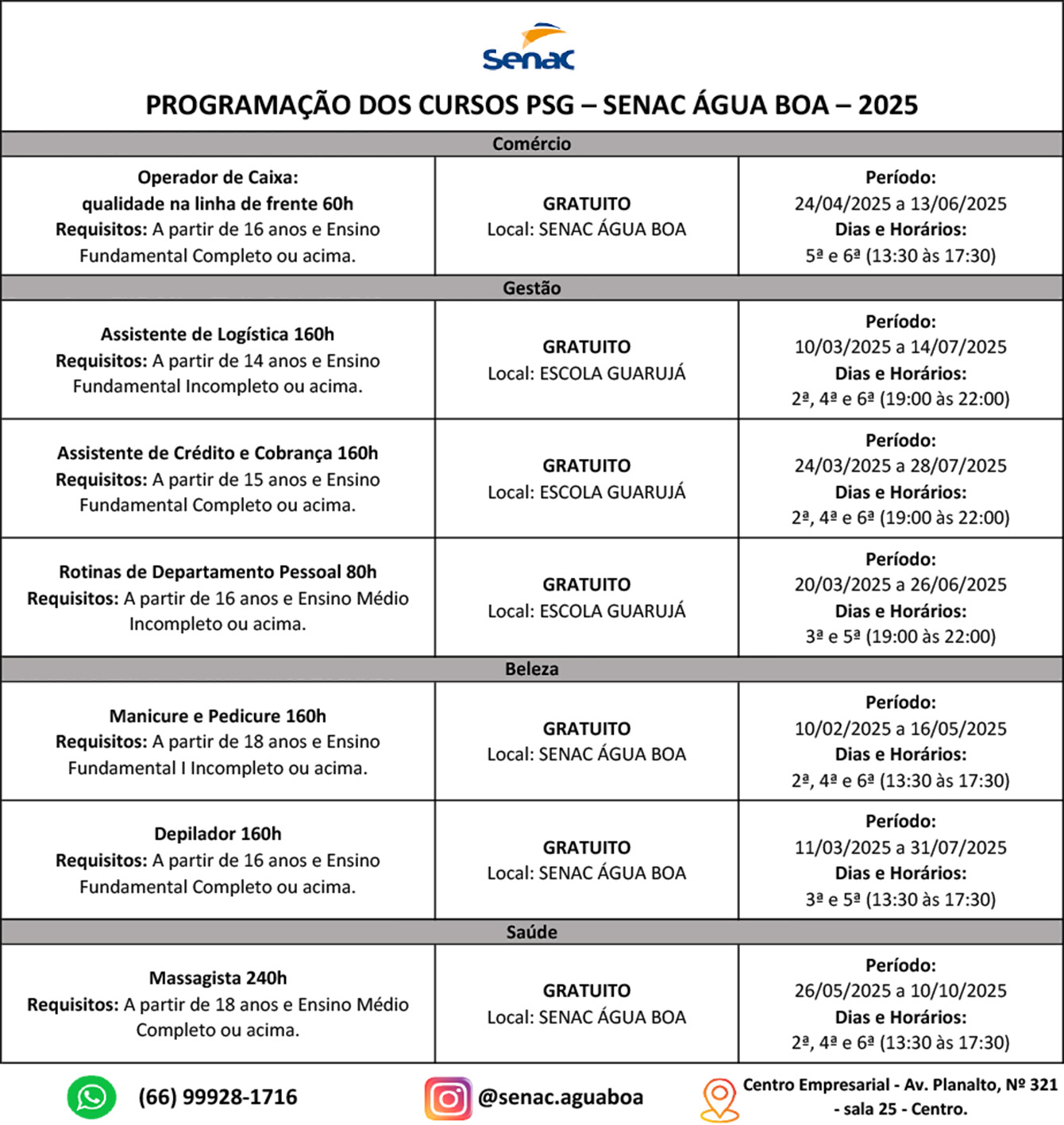 Senac oferece cursos gratuitos; veja a grade