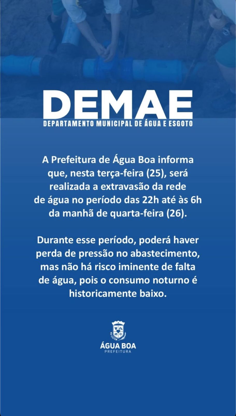 DEMAE fará novo serviço durante a noite e madrugada