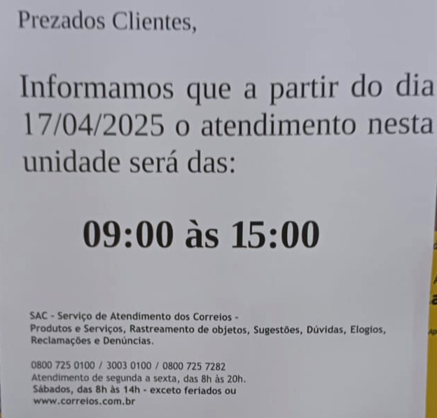 Correios tem novo horário de atendimento