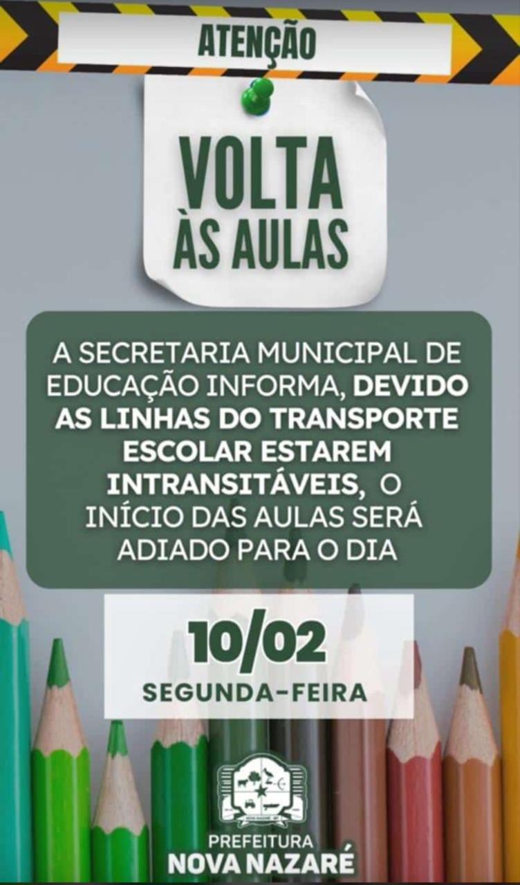 Aulas nas Escolas Municipais de Nova Nazaré começam dia 10/02