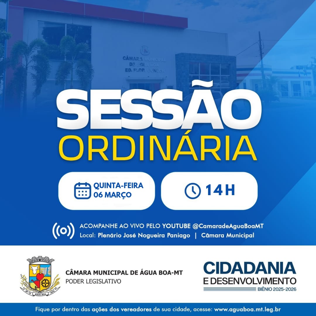 Sessão da Câmara será hoje, 06 de março