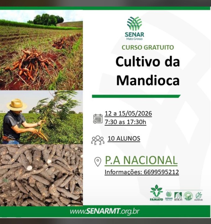 SENAR-MT oferece curso gratuito de Cultivo da Mandioca no P.A. Nacional em Água Boa