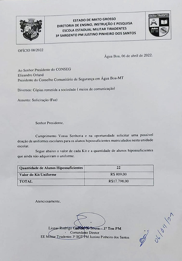 oficio esc militar tiradentes