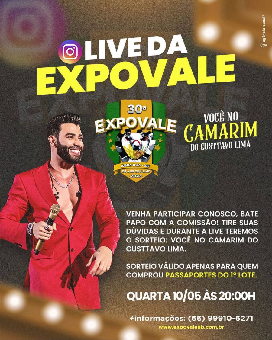 Live da Expovale com sorteio quarta feira 10
