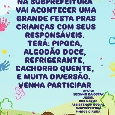 Grande Festa das Crianças será realizada neste domingo no Distrito Pingos D’Água 